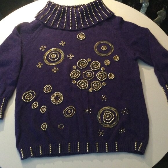 Vilxi International Purple n Gold Ladies Bedazzled sweater Vintage size: M - Picture 1 of 5